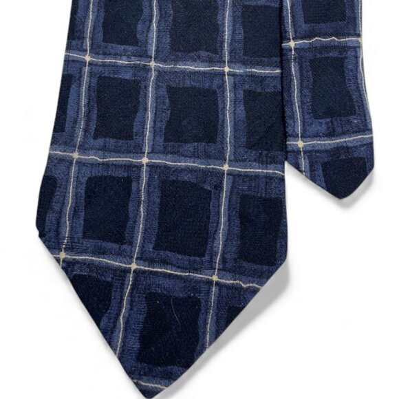 Bill Blass Silk Tie Geometric Abstract Blue Cubes - Picture 3 of 6